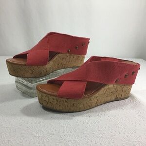 Sahalie Red Cork Platform Wedge Heel Sandals